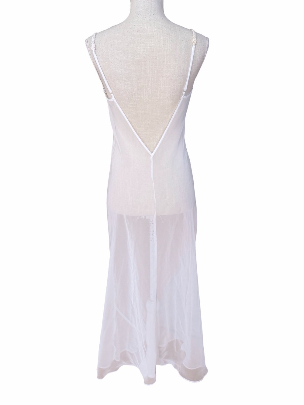 Vintage Fredericks of Hollywood White Sheer Maxi Slip Dress Sequin Lace S/M NWOT - Picture 6 of 6